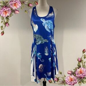 Blue Sea Turtle Print Sleeveless stretchy mini casual Dress size medium